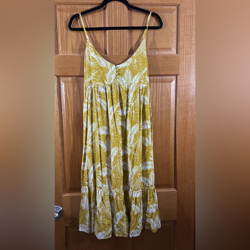 Kori Yellow and White Leaf Print Midi Dress